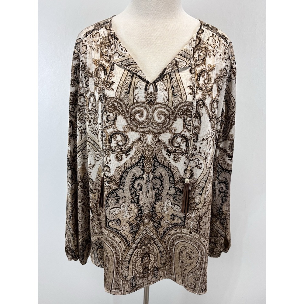 Chico's Precious Medallion Louise Top Paisley SZ 3 US XL Brown Cottagecore Boho